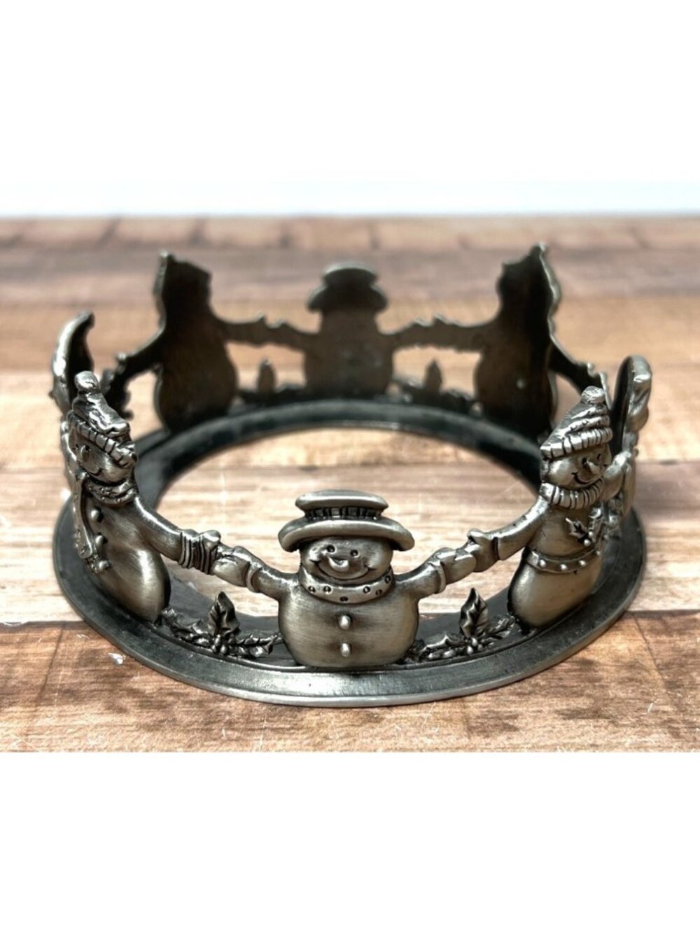 Vintage Snowman Candle Ring Pewter Decorative Holiday Sculpture